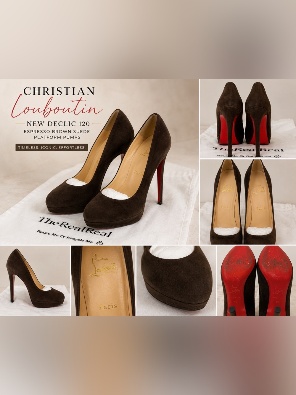 Christian Louboutin New Declic 120 Espresso Brown Suede Platform Pumps | EU 40